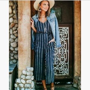 Worn once Navy Striped Jumpsuit